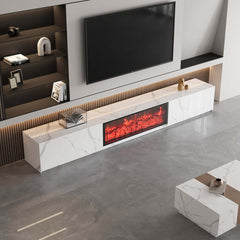 Modern Glossy White Fireplace TV Stand, 2 Drawers