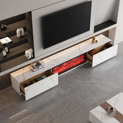 Modern Glossy White Fireplace TV Stand, 2 Drawers