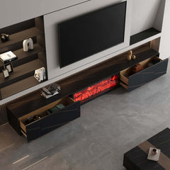 Modern Glossy White Fireplace TV Stand, 2 Drawers