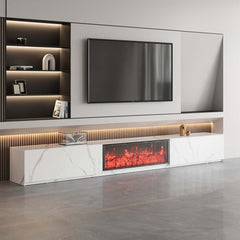 Modern Glossy White Fireplace TV Stand, 2 Drawers