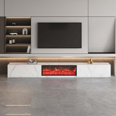 Modern Glossy White Fireplace TV Stand, 2 Drawers