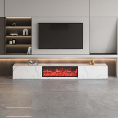 Modern Glossy White Fireplace TV Stand, 2 Drawers