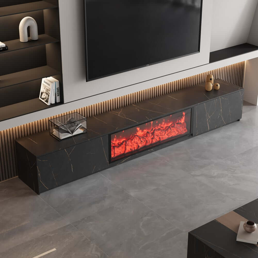 Modern Glossy White Fireplace TV Stand, 2 Drawers