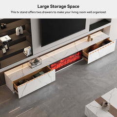 Modern Glossy White Fireplace TV Stand, 2 Drawers