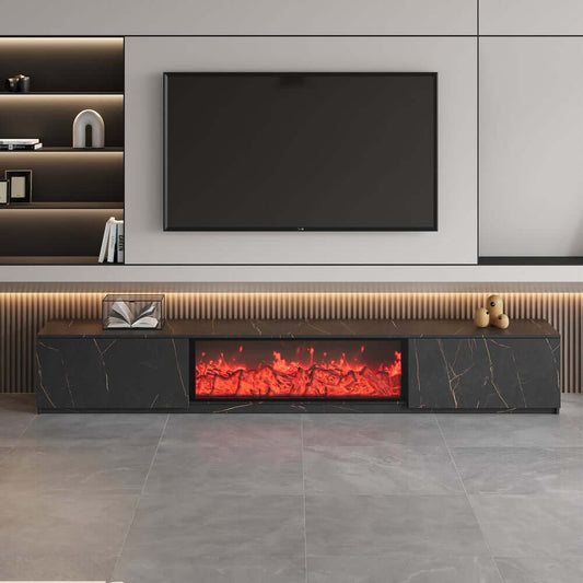 Modern Glossy White Fireplace TV Stand, 2 Drawers