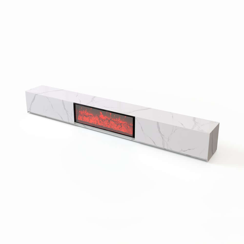 Modern Glossy White Fireplace TV Stand, 2 Drawers