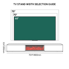 Modern Glossy White Fireplace TV Stand, 2 Drawers Dimensions