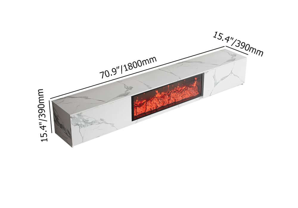 Modern Glossy White Fireplace TV Stand, 2 Drawers Dimensions