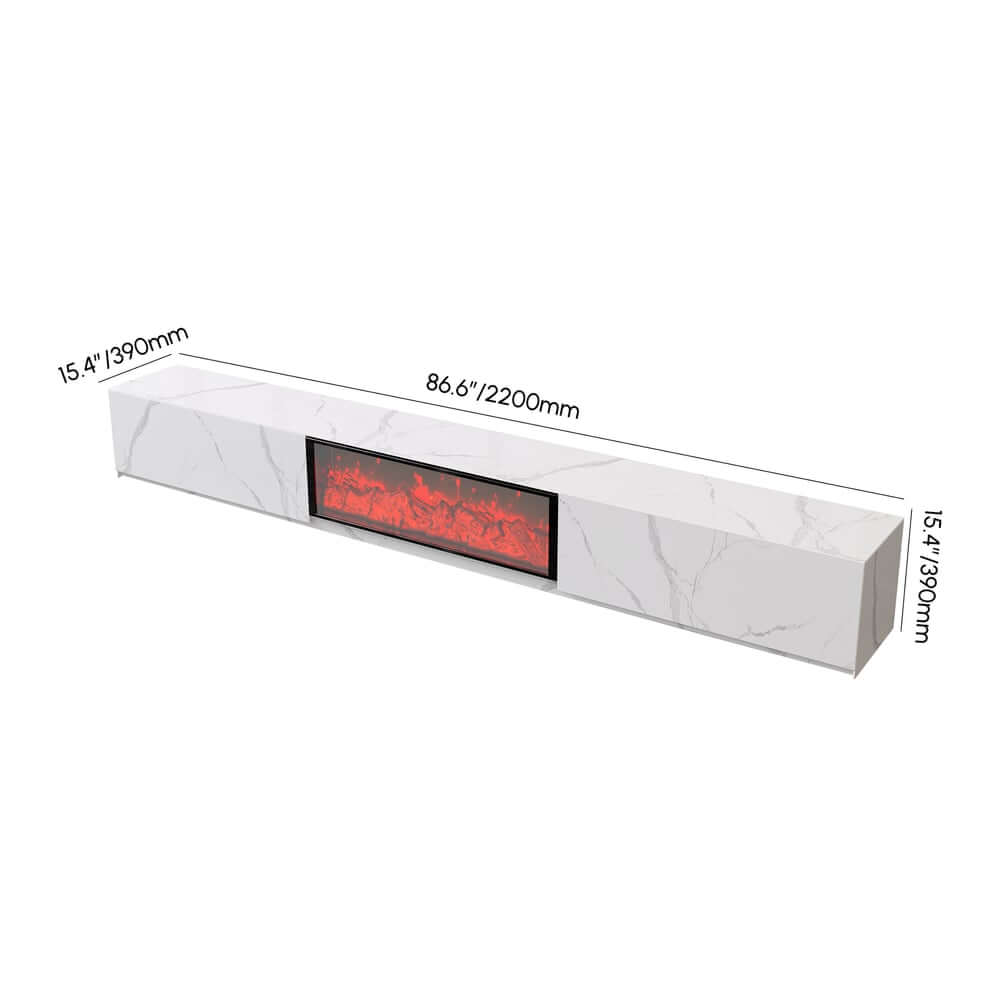 Modern Glossy White Fireplace TV Stand, 2 Drawers Dimensions