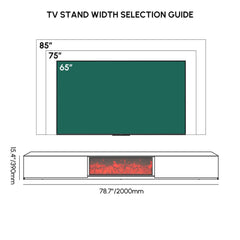 Modern Glossy White Fireplace TV Stand, 2 Drawers Dimensions