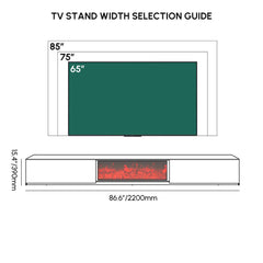 Modern Glossy White Fireplace TV Stand, 2 Drawers Dimensions
