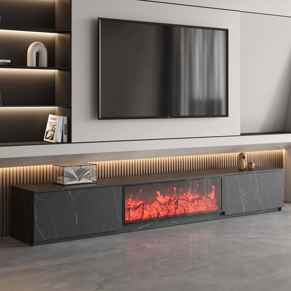 Modern Glossy White Fireplace TV Stand, 2 Drawers Main Product Image