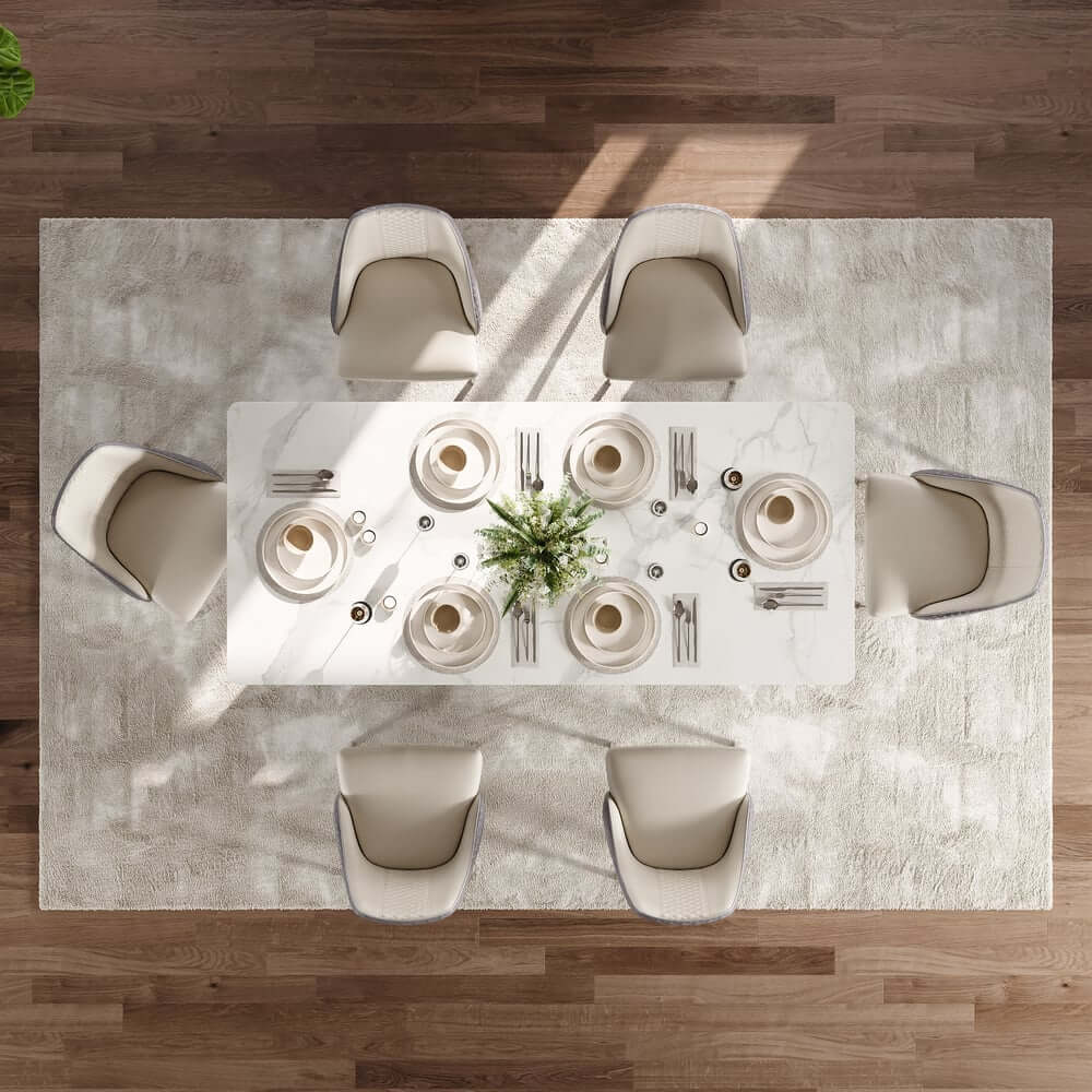 Modern Glossy White Sintered Stone Dining Table - Seats 6