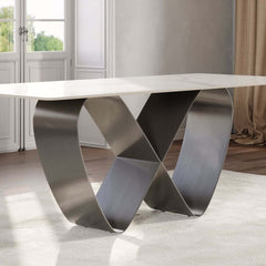 Modern Glossy White Sintered Stone Dining Table - Seats 6