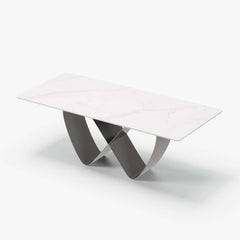 Modern Glossy White Sintered Stone Dining Table - Seats 6