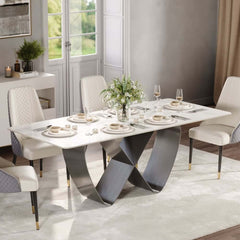 Modern Glossy White Sintered Stone Dining Table - Seats 6