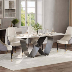 Modern Glossy White Sintered Stone Dining Table - Seats 6