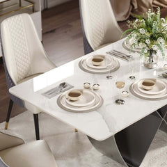 Modern Glossy White Sintered Stone Dining Table - Seats 6