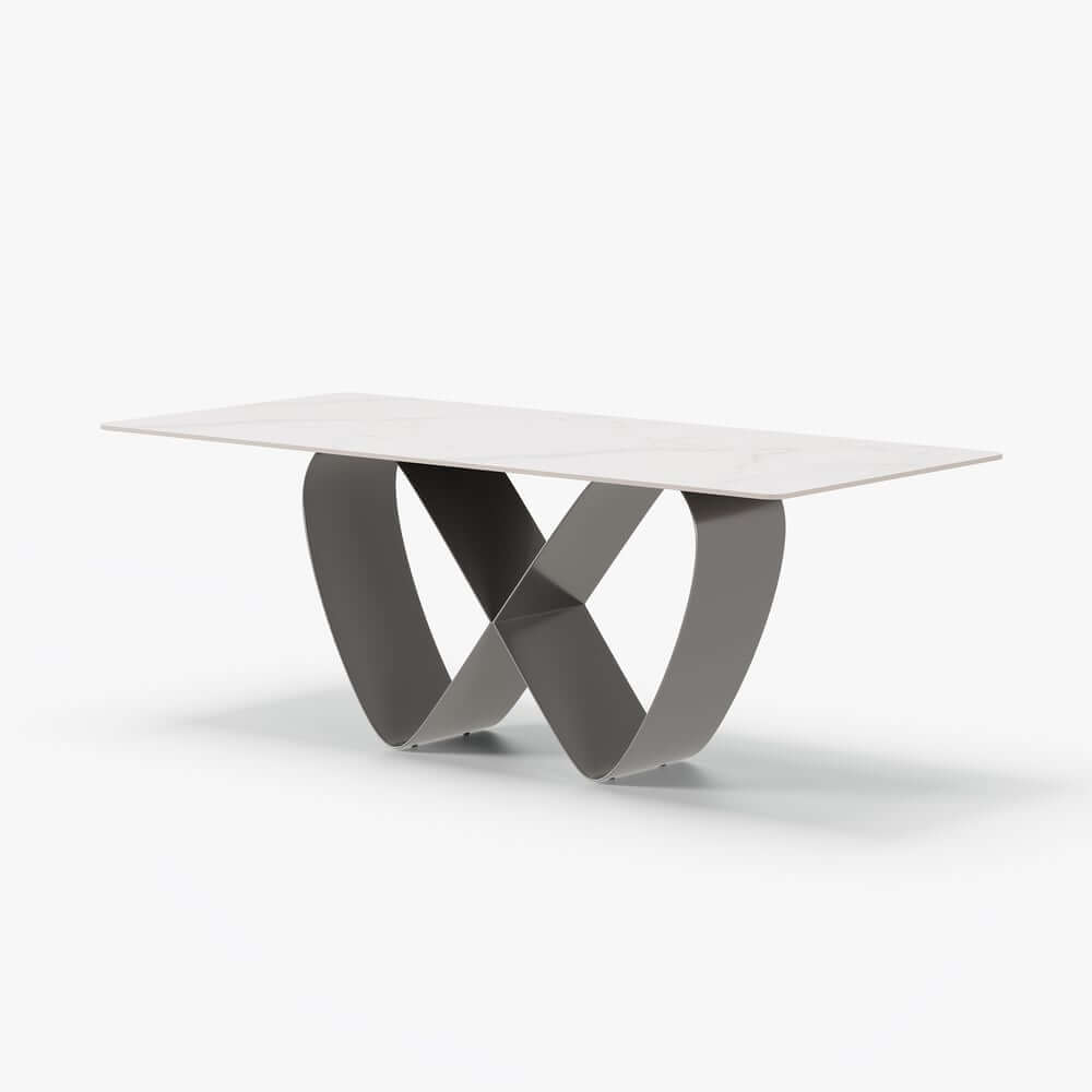 Modern Glossy White Sintered Stone Dining Table - Seats 6