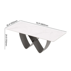 Modern Glossy White Sintered Stone Dining Table - Seats 6 Dimensions