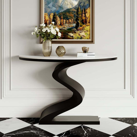 Modern Glossy White Sintered Stone Half Moon Console Table