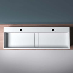 Modern Glossy White Stone Resin Wall Mounted Double Sink