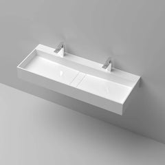 Modern Glossy White Stone Resin Wall Mounted Double Sink