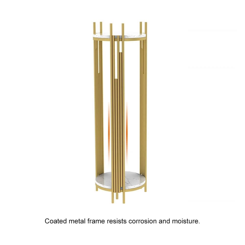 Modern Gold 2-Tier Round Metal Plant Stand with White Marble-Look Trays