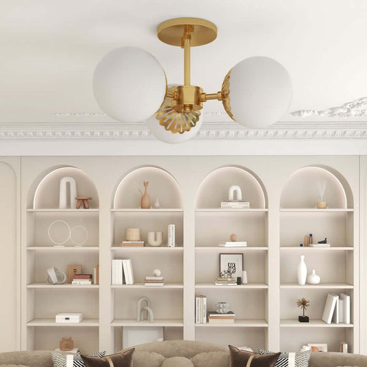 Modern Gold 3-Light Globe Semi Flush Mount Ceiling Light Fixture