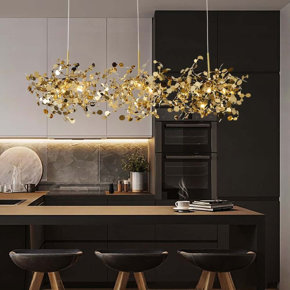 Modern Gold 3-Light Stainless Steel Pendant Chandelier for Dining Room