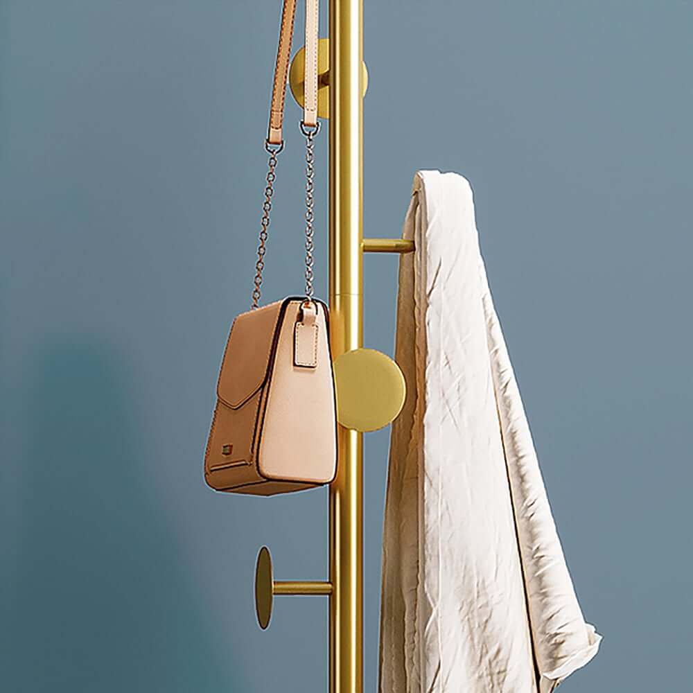 Modern Gold and Black Freestanding Coat Rack with Faux Marble Base