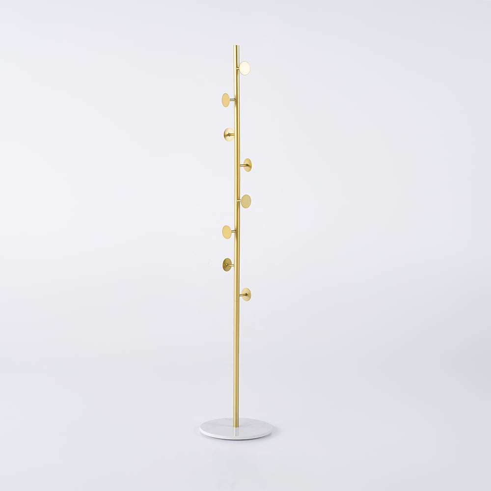 Modern Gold and Black Freestanding Coat Rack with Faux Marble Base