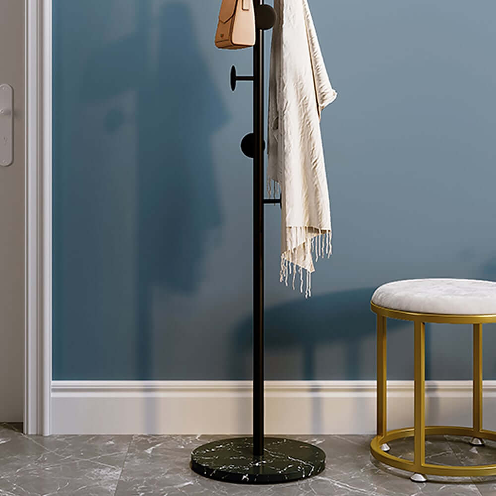 Modern Gold and Black Freestanding Coat Rack with Faux Marble Base