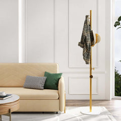 Modern Gold and Black Freestanding Coat Rack with Faux Marble Base