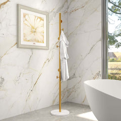 Modern Gold and Black Freestanding Coat Rack with Faux Marble Base