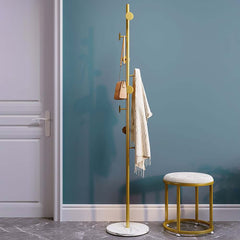 Modern Gold and Black Freestanding Coat Rack with Faux Marble Base