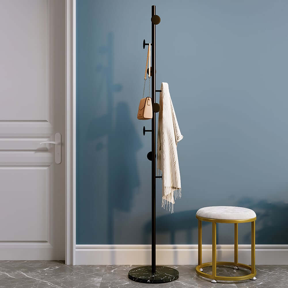 Modern Gold and Black Freestanding Coat Rack with Faux Marble Base Main Product Image
