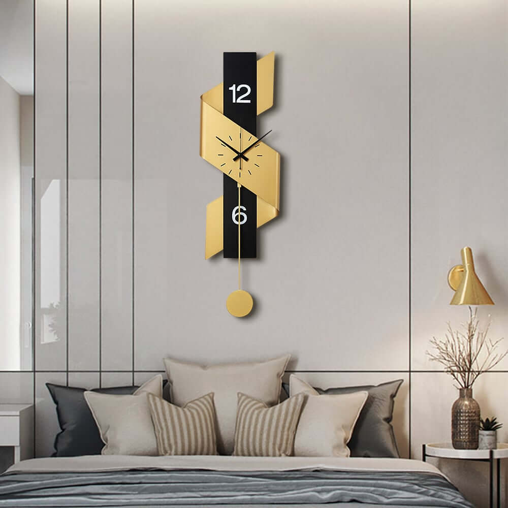 Modern Gold and Black Iron Wall Clock with Abstract Sculptural Design