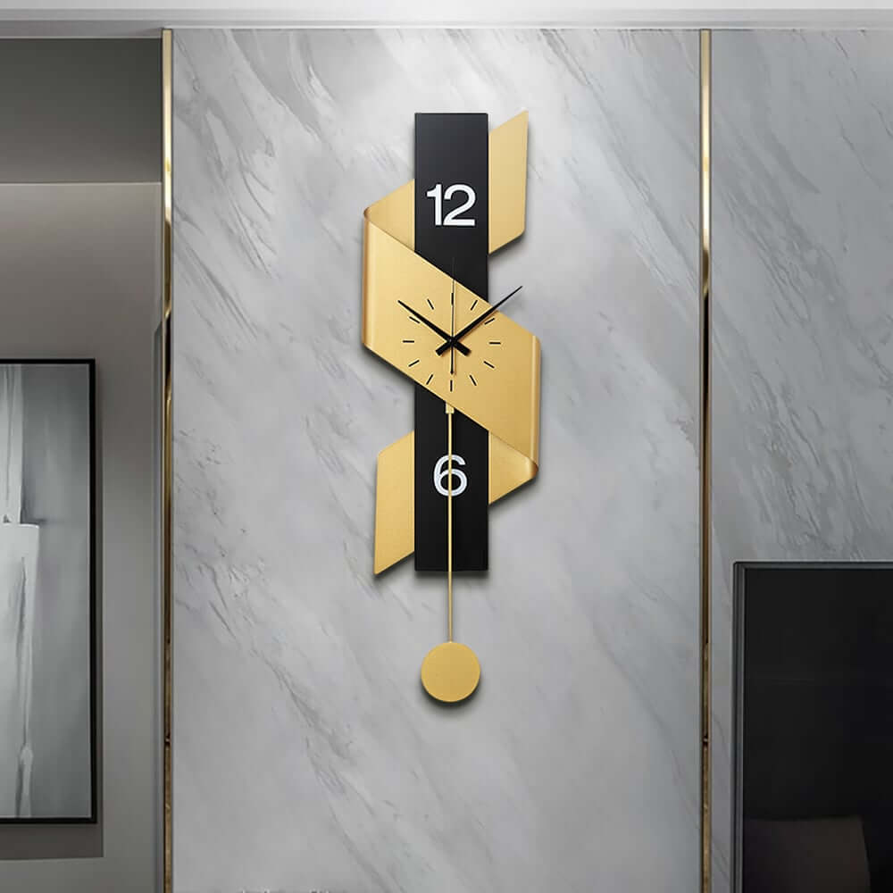Modern Gold and Black Iron Wall Clock with Abstract Sculptural Design