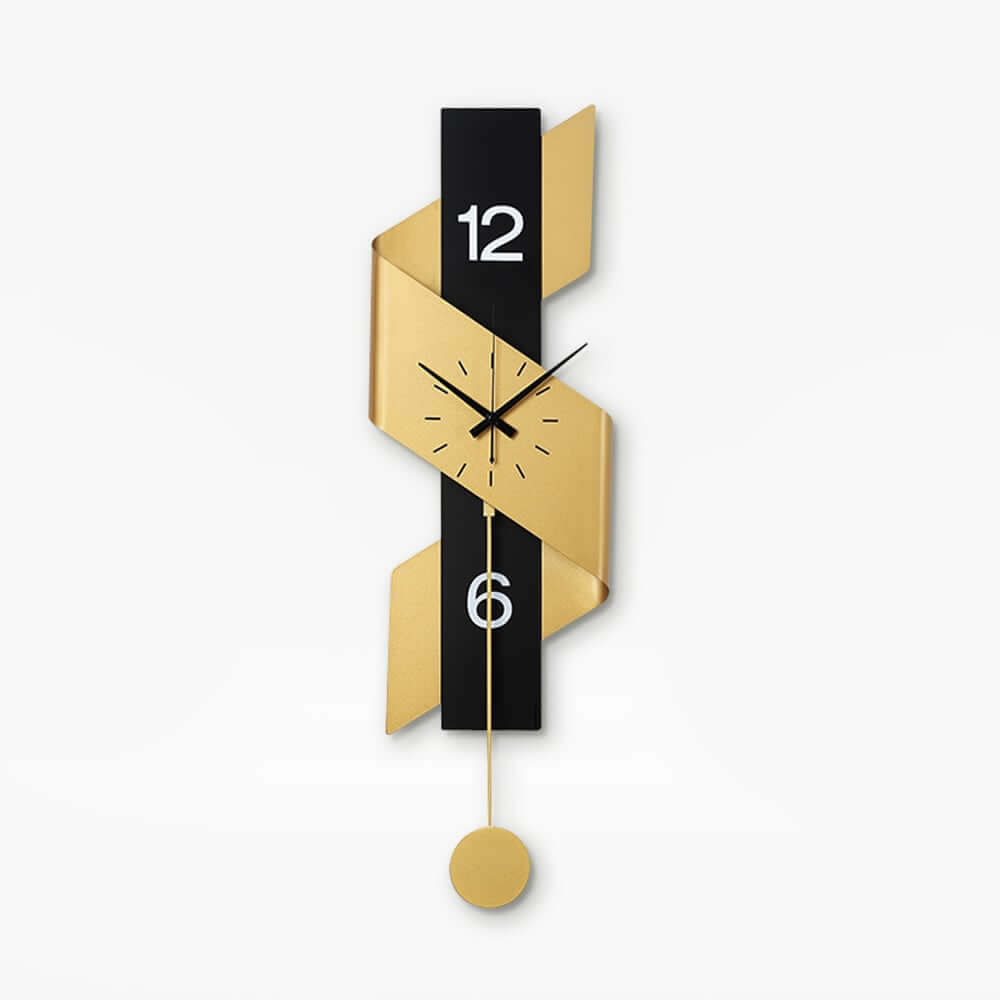 Modern Gold and Black Iron Wall Clock with Abstract Sculptural Design