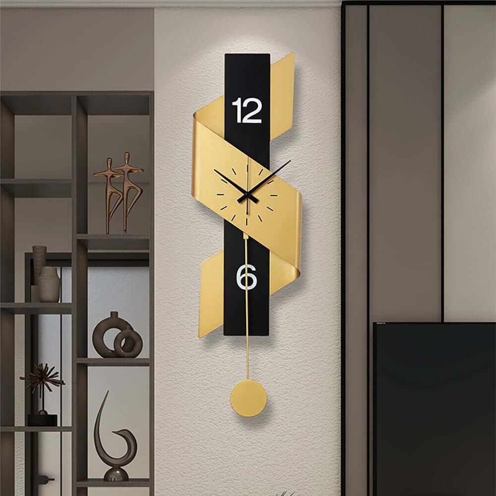 Modern Gold and Black Iron Wall Clock with Abstract Sculptural Design