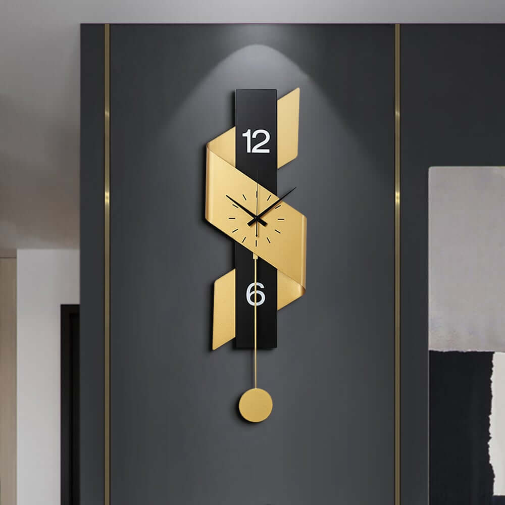 Modern Gold and Black Iron Wall Clock with Abstract Sculptural Design