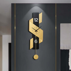 Modern Gold and Black Iron Wall Clock with Abstract Sculptural Design