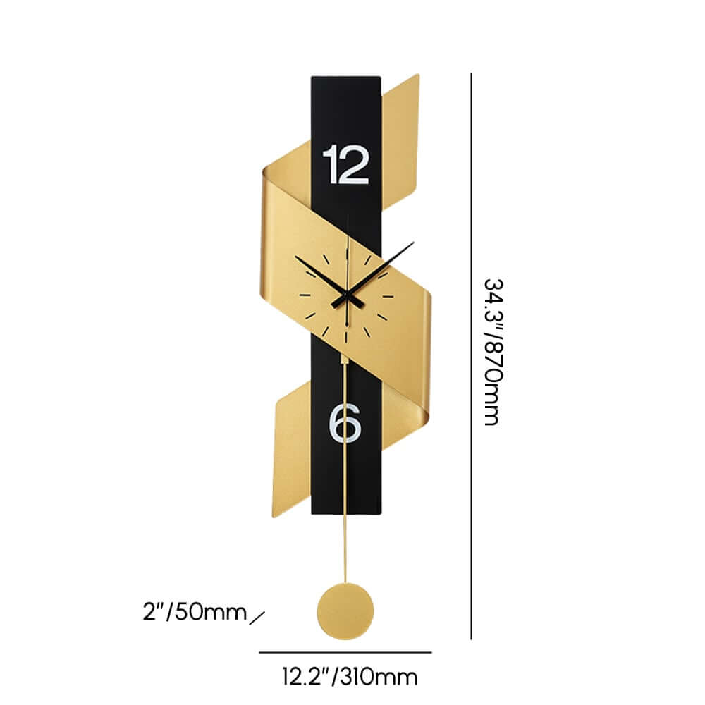 Modern Gold and Black Iron Wall Clock with Abstract Sculptural Design Dimensions