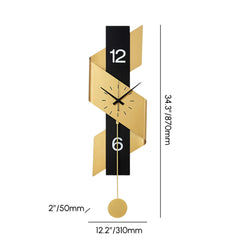 Modern Gold and Black Iron Wall Clock with Abstract Sculptural Design Dimensions