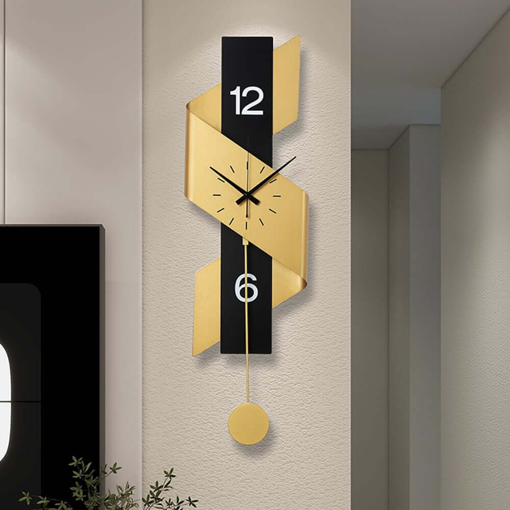 Modern Gold and Black Iron Wall Clock with Abstract Sculptural Design Main Product Image