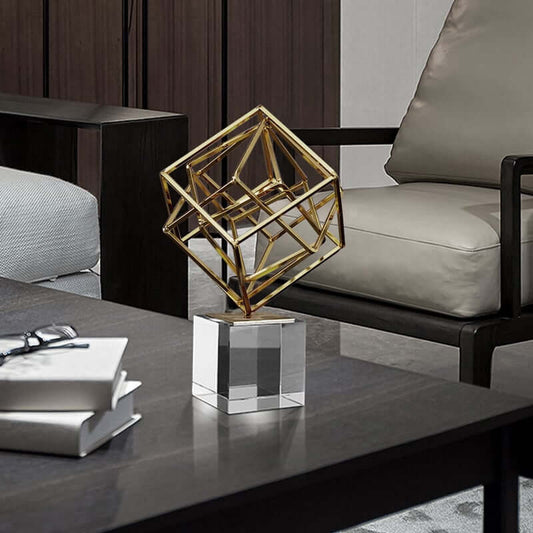 Modern Gold and Crystal Abstract Sculpture for Living Room Decor