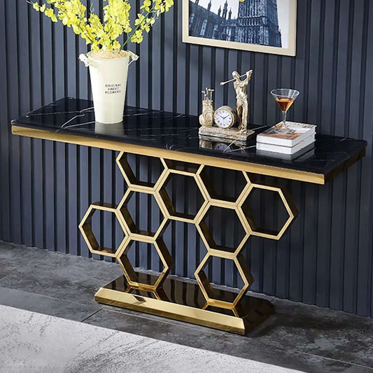 Modern Gold & Black Faux Marble Console Table - Stylish Entryway Furniture