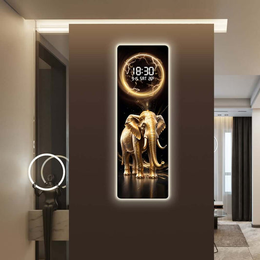Modern Gold & Black MDF Wall Clock with LED Backlighting Main Product Image