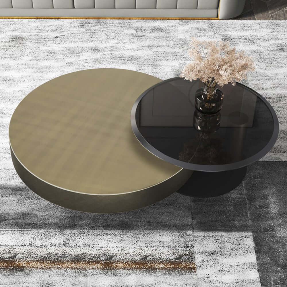 Modern Gold & Black Round Nesting Coffee Tables Set